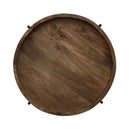 Modern Industrial Round End Table With Tray Top And Foldable Iron Legs - Natural