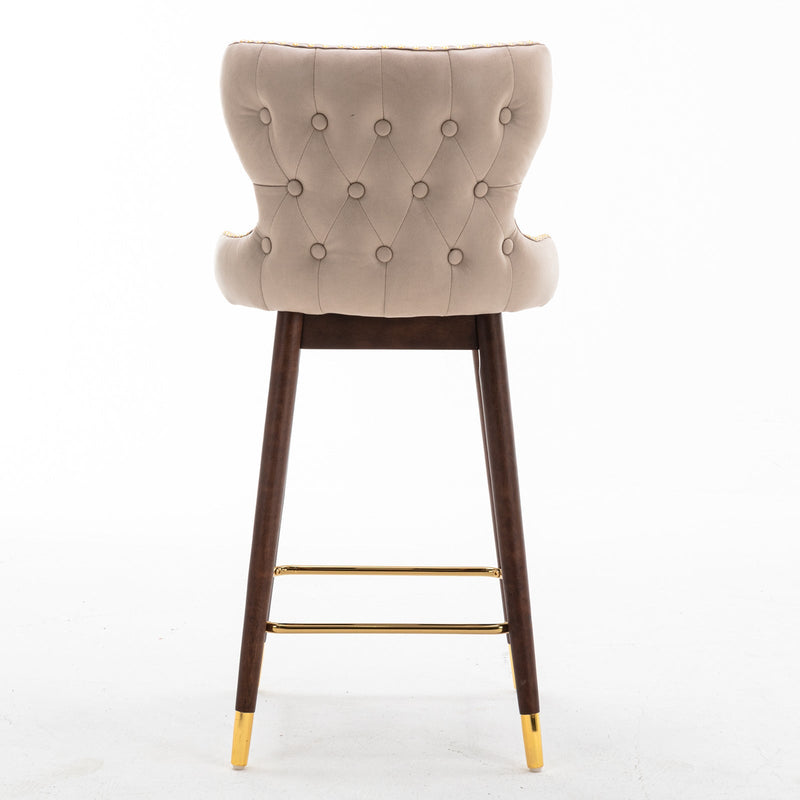 29.9" Modern Leathaire Fabric bar chairs, Tufted Gold Nailhead Trim Gold Decoration Bar stools, Set of 2 (Beige)