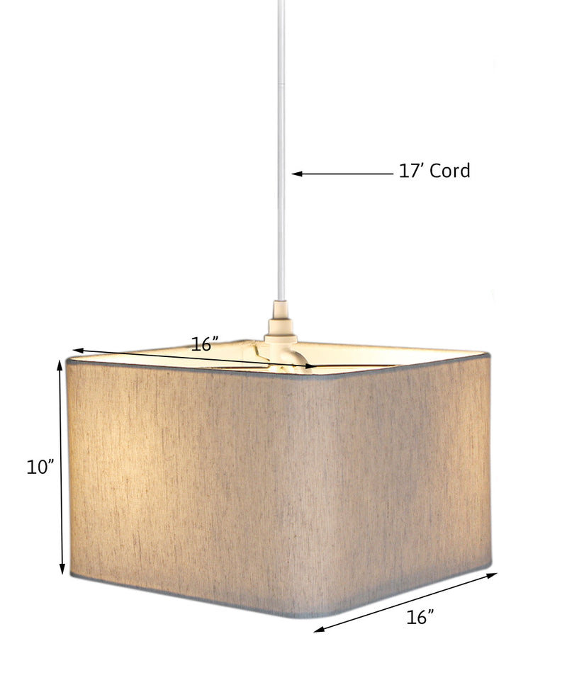 2 Light Swag Plug-In Pendant 16"w Rounded Corner Square Oatmeal Drum Shade with Diffuser, White Cord