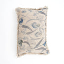 Linen Printed Lumbar Throw Pillow with Fringes (Blue & Grey) 16x24