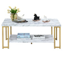 2-Tier Rectangular Modern Coffee Table with Gold Print Metal Frame by LJGDeals