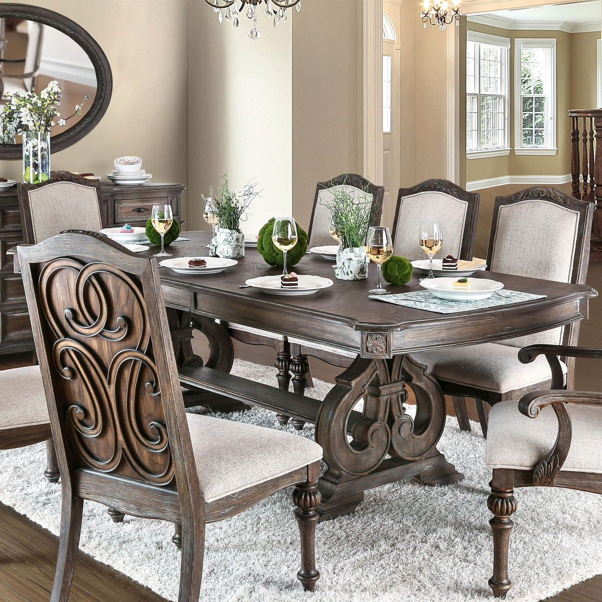 Dining Table With Expandable Leaf And Trestle Base Dining Room - Natural / Rustic, photo 5 of 7