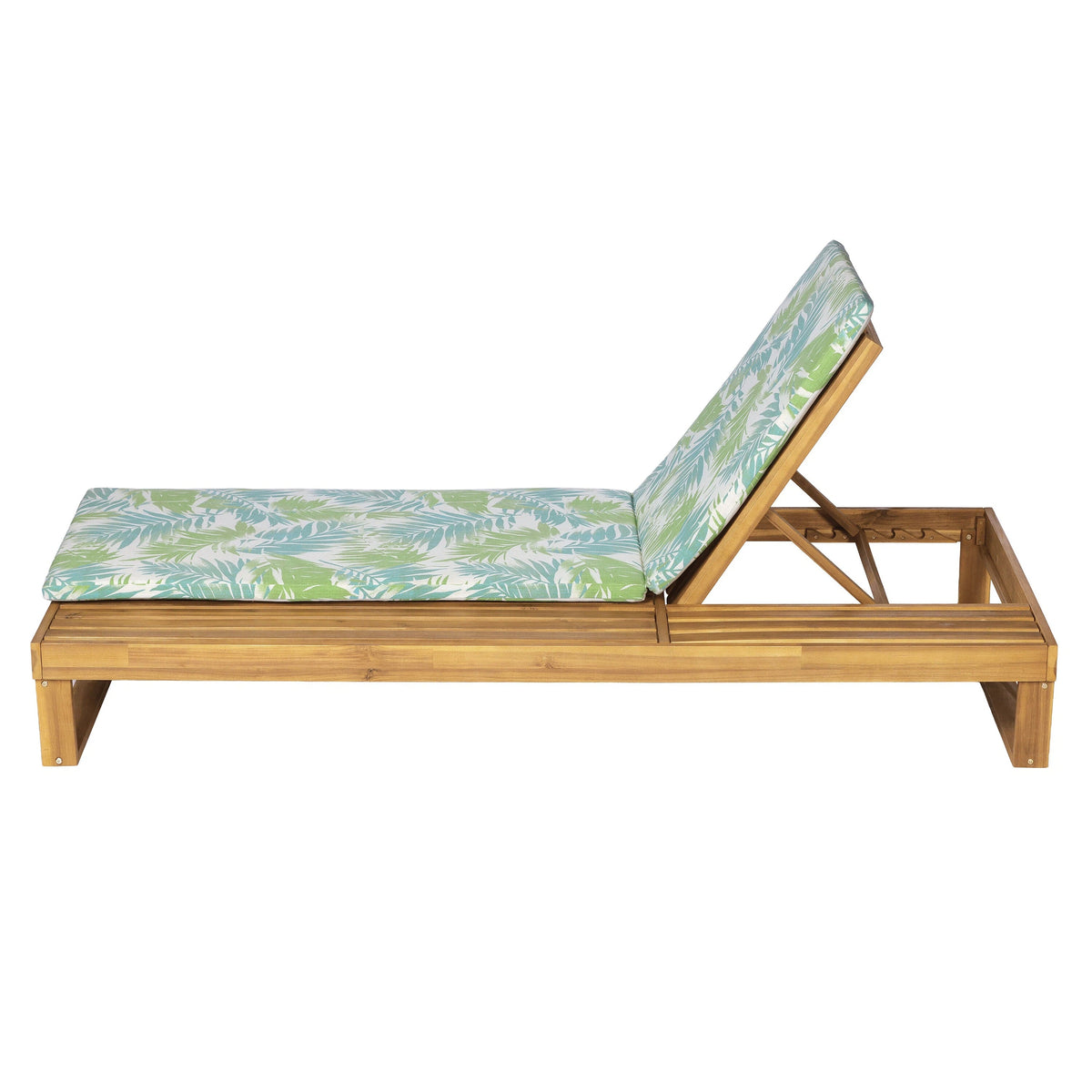 Teak Finish Acacia Wood Chaise Lounge with Leaf Coconut Cushion, photo 7 of 10
