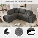 87.7" Convertible Sleeper, Sectional Pull Out Sofa Bed with Storage Ottoman, 2 Throw Pillows, 2 Stools, Wireless Charger and Two Hidden USB Ports for Living Room, Dark Gray