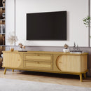 Rattan TV Stand For Tvs Up To 75'', Modern Farmhouse Media Console, Entertainment Center With Legs, TV Cabinet For Living Room, Home Theatre - Natural Wood by HouseOfZazla