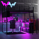 Loft Bed With LED Desk And 4 Storage Shelves