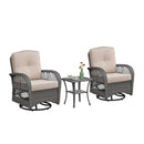 3 Pieces Conversation Set, Outdoor Wicker Rocker Swivel Patio Bistro Set, Rocking Chair with Glass Top Side Table, Grey by HouseOfZazla