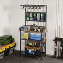 Fishing Rod Storage Rack With Pegboard, Rolling Tackle Organizer Cart - Black by HouseOfZazla