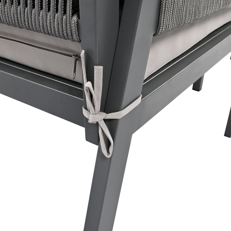 4-Piece Rope Patio Furniture Set, Outdoor Furniture with Tempered Glass Table, Patio Conversation Set Deep Seating with Thick Cushion for Backyard Porch Balcony (Grey)