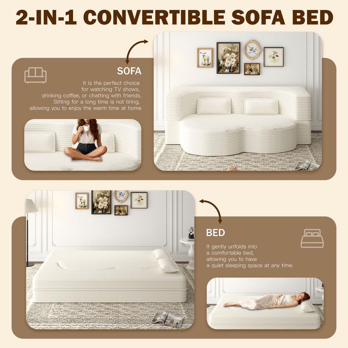 Floor Sofa With 2 Pillows, Convertible Twin Size Mattress For Living Room, photo 24 of 35
