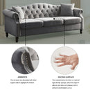 79" Chesterfield Sofa Grey Velvet for Living Room, 3 Seater Sofa Tufted Couch with Rolled Arms and Nailhead for Living Room, Bedroom, Office, Apartment, two pillows