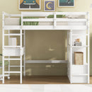 Full Size Loft Bed With Built In Desk, 2 Drawers, Storage Shelves - White by HouseOfZazla