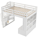 Full Size Loft Bed With Desk And Shelves, 2 Built In Drawers, Storage Staircase - White by HouseOfZazla