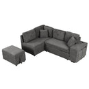 87.7" Convertible Sleeper, Sectional Pull Out Sofa Bed with Storage Ottoman, 2 Throw Pillows, 2 Stools, Wireless Charger and Two Hidden USB Ports for Living Room, Dark Gray