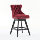 Swivel Velvet Barstools with Button Tufted Decoration - Set of 2 (Wine Red)