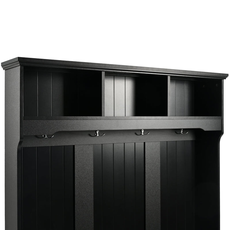 5-in-1 Entryway Bench with Shutter-shaped doors, Coat Rack, Cushion and 4 Sturdy Hooks, 47.2" Wide Hall Tree with Storage Bench for Hallway, Entryway, Living Room