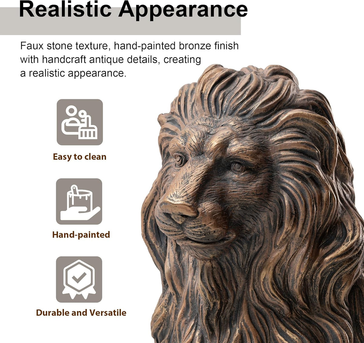 20.5" Lion Statue - Resin Outdoor Guardian Sculpture, photo 6 of 10