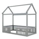 Wood House Bed With Fence And Door by HouseOfZazla