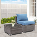 2 Pieces Patio Armless Blue Brown Single Rattan Wicker Sofa Couches Furniture With End Side Table Outdoor