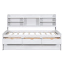 Captain Bed With Built In Bookshelves, 3 Storage Drawers, And Trundle