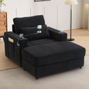 Modern Style Armchair Chaise Lounge Sofa Couch With Movable Storage Ottoman, USB Ports, Cup Holders, Phone Holder, Side Pockets by HouseOfZazla