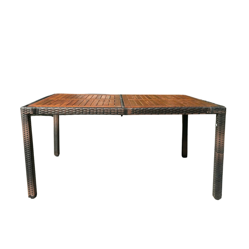 7 piece Outdoor Patio Wicker Dining Set Patio Wicker Furniture Dining Set w/Acacia Wood Top Brown Wicker + Cream Cushion