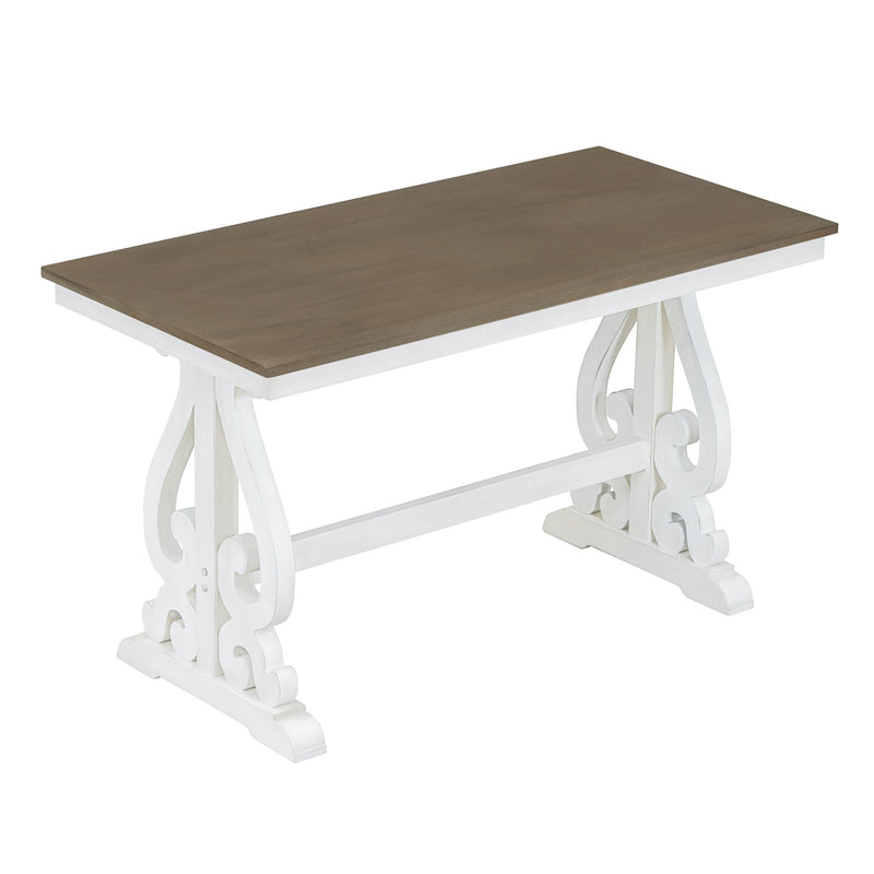 5-Piece Retro Dining Set, Rectangular Wooden Dining Table and 4 Upholstered Chairs for Dining Room and Kitchen (Brown+White)