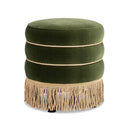 Edward - Round Upholstered Ottoman With Bullion Fringe - Olive Green by HouseOfZazla