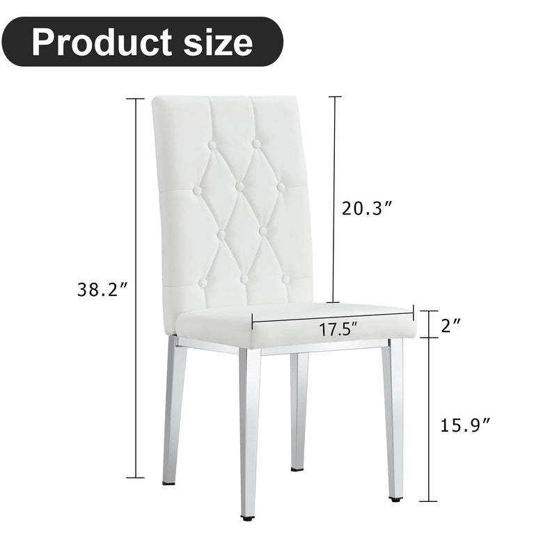 4-piece dining chair set, modern style kitchen soft cushion high backrest, with embedded buttons, metal leg office chair, suitable for restaurants, offices, and restaurants.