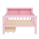 Bed With Headboard Storage Rack, 2 Under Bed Drawers, 3 Side Guardrails For Safety by HouseOfZazla