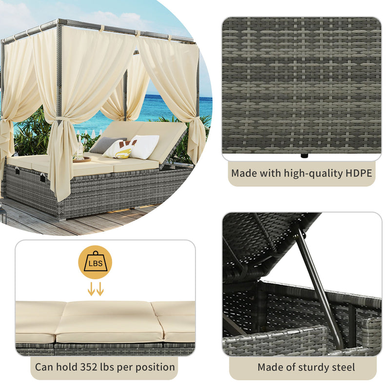 Adjustable Sun Bed With Curtain, High Comfort, With 3 Colors