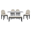 6-Piece Modern Style Dining Set with Faux Marble Table and 4 Upholstered Dining Chairs & 1 Bench (White)