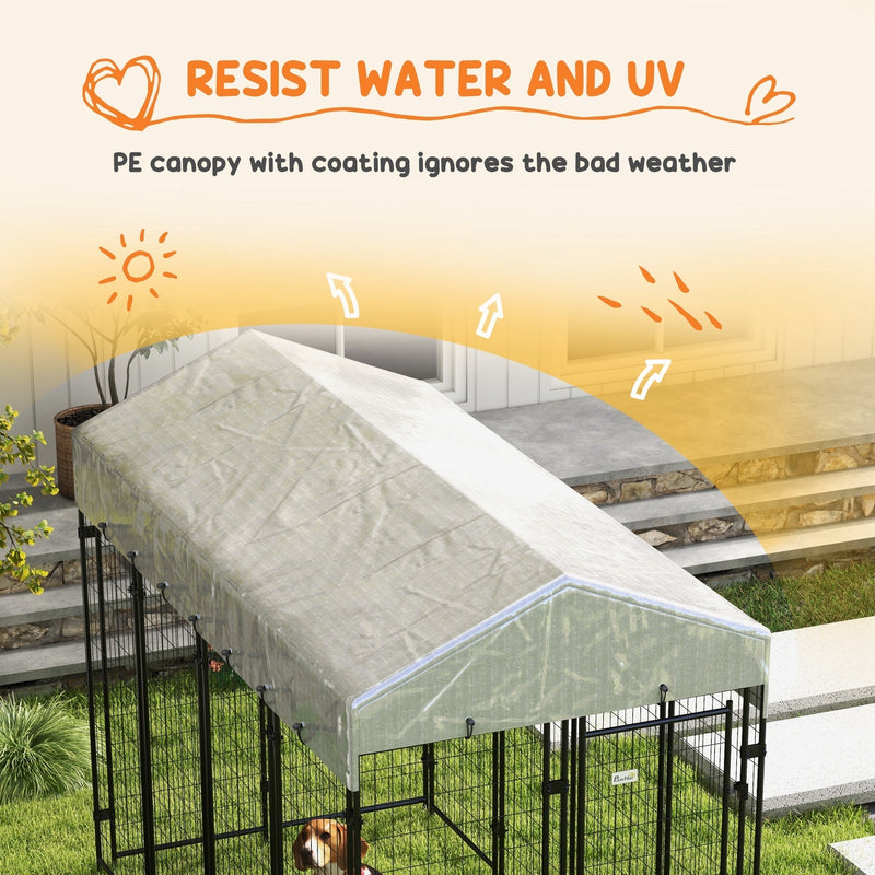 7.8' x 6' Dog Kennel Outdoor with Waterproof Cover, Dog Playpen for Extra Large Dogs with Two Part Door Design, Silver