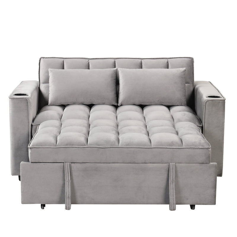 55.3" 4-1 Multi-functional Sofa Bed with Cup Holder and USB Port for Living Room or Apartments, Gray