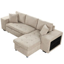 Modern L-Shape 3 Seat Reversible Sectional Couch, Pull Out Sleeper Sofa With Storage Chaise And 2 Stools For Living Room Furniture Set by HouseOfZazla