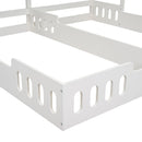 Twin Size Platform Bed With Shared Design, Guardrails, And Built In Shelves - Creamy White by HouseOfZazla