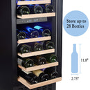 15 Inch Wine Cooler Refrigerators 28 Bottle Fast Cooling Low Noise Wine Fridge with Professional Compressor Stainless Steel, Digital Temperature Control Screen Built-in or Freestanding