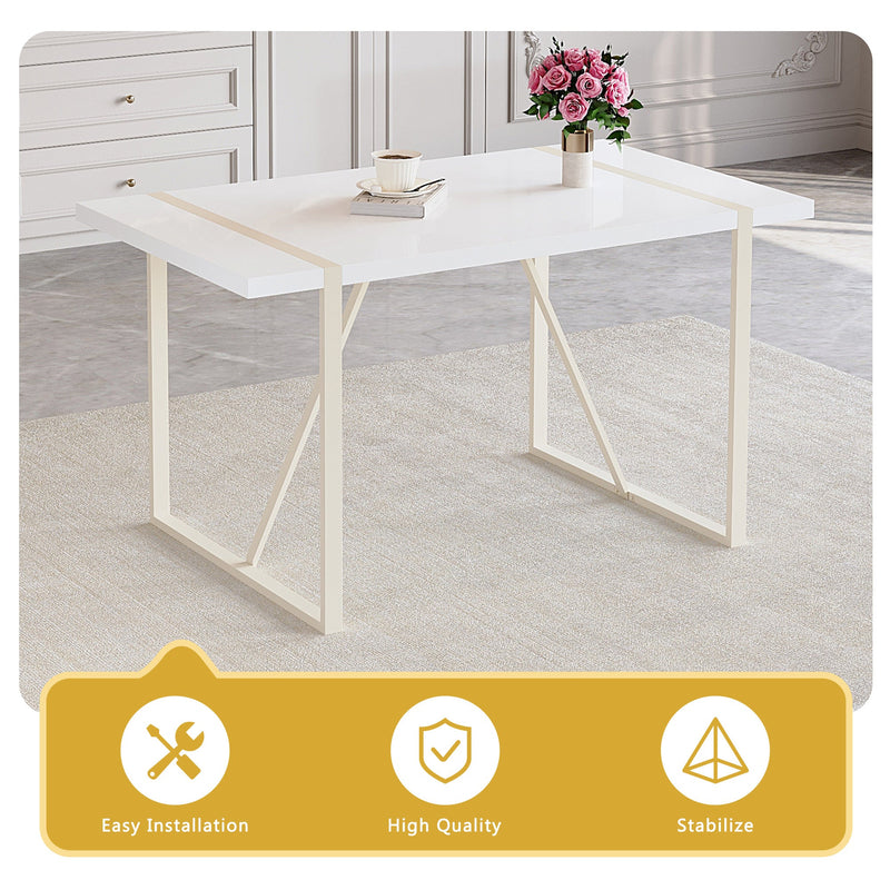 Table and chair set.55'x31.4' Cream-Style White MDF Dining Table Set with 6 Dark Gray Chairs With Silver Metal Legs.MDF Tabletop and metal frame legs.Adding a warm atmosphere to your family.