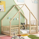Wood House-Shaped Floor Bed With Fence, Guardrails by HouseOfZazla