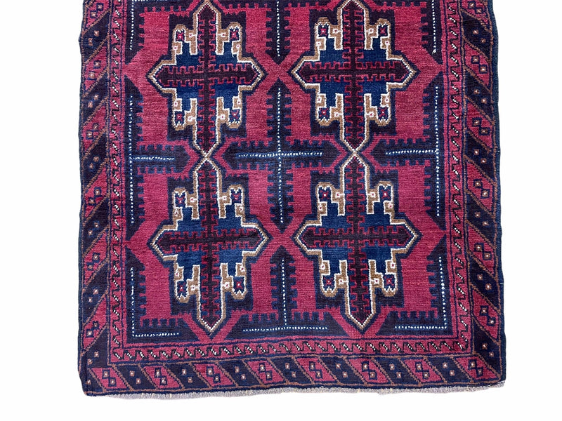 3X5 Vintage Handmade Tribal Wool Rug Balouchi Rug Afghan Rug Red Beige Blue Nice