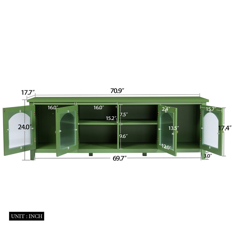 71-inch stylish TV cabinet TV frame TV stand solid wood frame, Changhong glass door, antique green, can be placed in the children's room, bedroom living room wherever you need