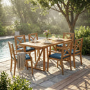 7 Pieces Acacia Wood Outdoor Dining Set with Blue Cushions