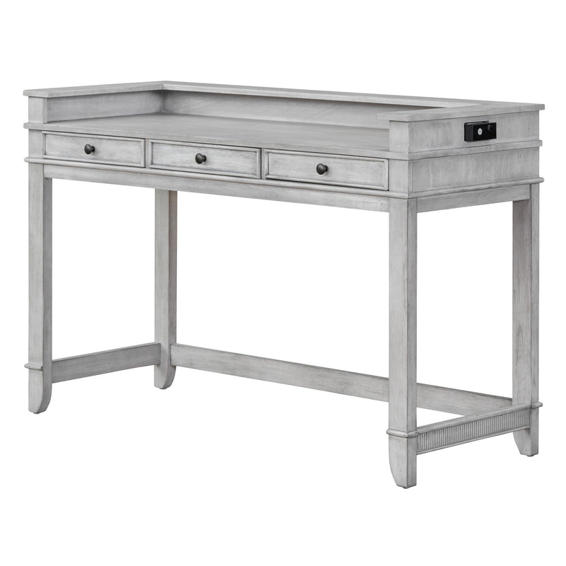 4-piece Dining Bar Table Set with 3 Upholstered Stools, Multifunctional Dining Table with 3 Drawers (Gray)