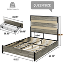 Queen Size Bed Frame with Headboard and 4 Storage Drawers, Queen Bed Frame with Charging Station and LED Lights, Wood Slats, Easy Assembly,No Box Spring Needed,Industrial Gray