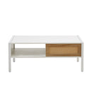40.16" Rattan Coffee table, sliding door for storage, metal legs, Modern table for living room, white