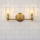 Regal - Double Light Vanity With Clear Ribbed Satin - Antique Brass / Clear
