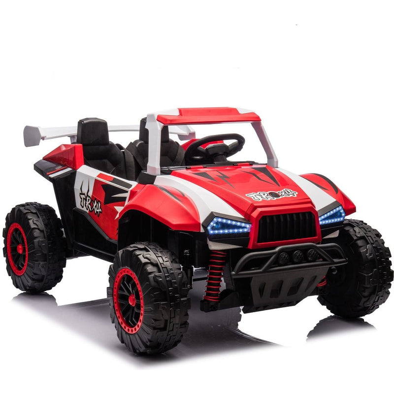 24V Two-seater Kids Ride On Electric Car W/Parents Control,Seat width 20.47in,2WD,Four-wheel suspension,The police car with a megaphone,Power display,Bluetooth,MP3,USB/TF,Music,LED Lights for Kids.