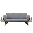 TOPMAX Outdoor Adjustable Patio Wooden Daybed Sofa Chaise Lounge with Cushions
