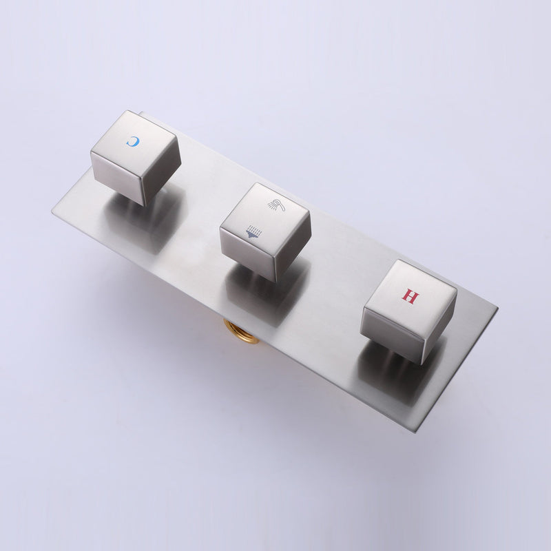 2 Functions Complete Shower Fixtures, 3 Knob Handles Complete Shower Systems, 10 inches Brushed Nickel - 2W03