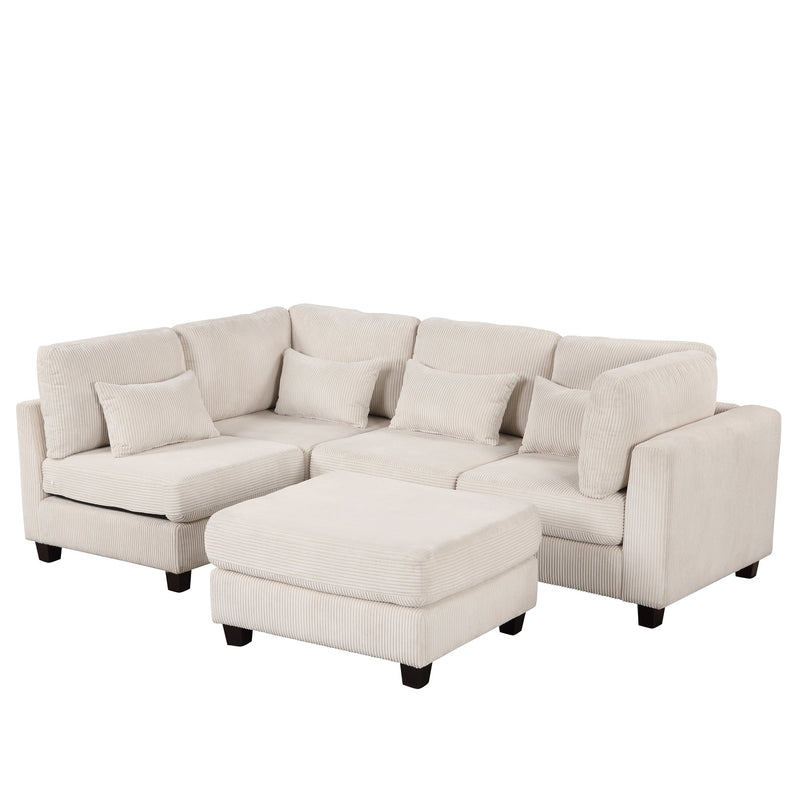 5 Pieces L shaped Sofa with Removable Ottomans and comfortable waist pillows